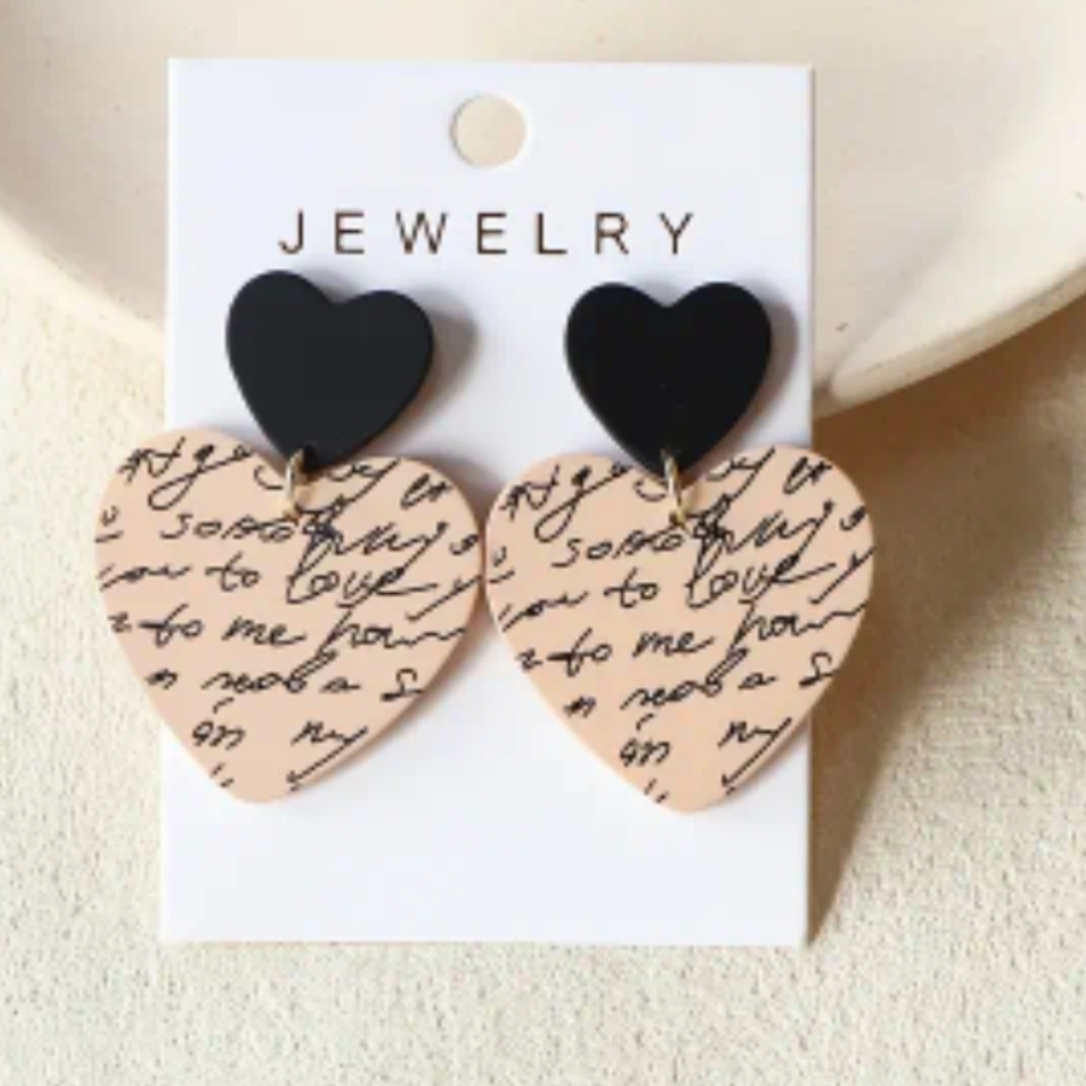 Heart-Shaped Earrings with Script Design